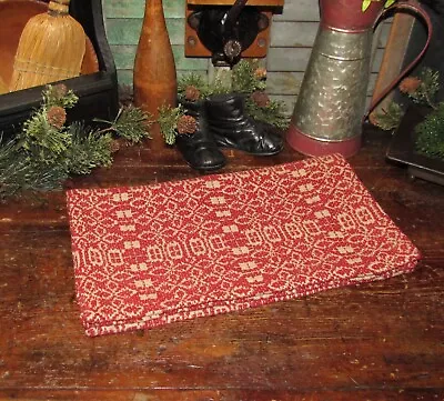 $11.95 • Buy Primitive Antique Vtg Style Red Linen Cotton Woven COVERLET RUNNER RQ22RSR