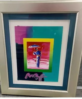 Peter Max Acrylic Painting Over Print Framed Umbrella Man  Framed • $4500