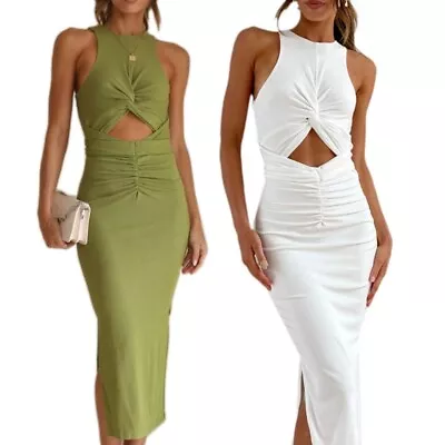 Knots Ruffle Clothing Women Summer Hollows Tanks Top Dress Solid Color For Women • $32.03