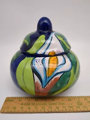 Mexican Talavera Calla Lily Pottery 5  Trinket Lid Dish Jar Decor Sergio Venegas • $18.02