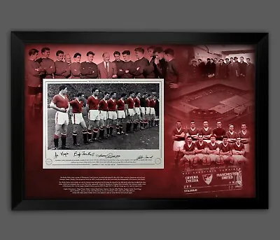 Manchester United 1968 Poster Signed By 4 Players Framed Picture Mount Display:B • $62.22