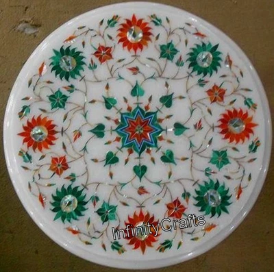 £214.57 • Buy 13 Inches Round Marble Coffee Table Top Semi Precious Stone Inlaid Corner Table