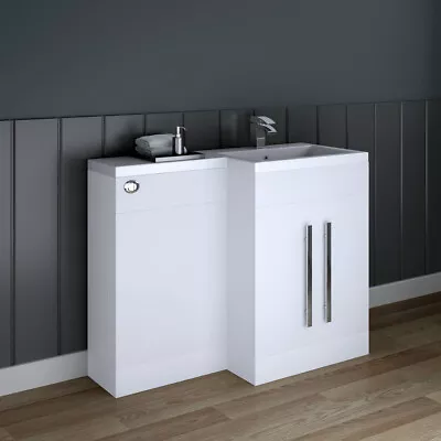 Designer RH White 1100mm Bathroom L Shape Vanity Unit With Basin - No Toilet • £358.97