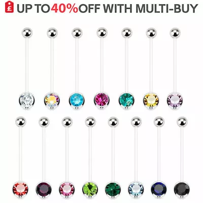 £1.99 • Buy Maternity Pregnancy Belly Button Bars Double CZ Crystal Gem Flexible BioFlex Bar