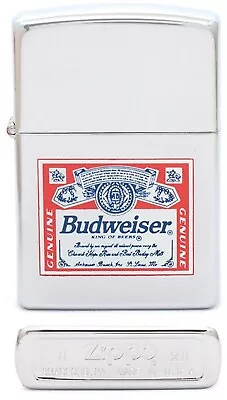 $69.95 • Buy Zippo 2003 Budweiser Beer Label Polished Chrome Lighter In Box