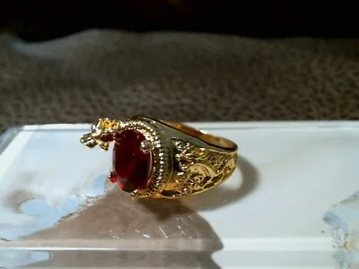 Mens Ring Gold Filled Ruby Zircon Fantasy Dragon • $19.99