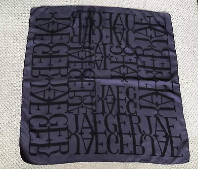 Vintage 1980s Jaeger Large Square 100% Silk Scarf Logo Purple Black Hand-Rolled • $9.99