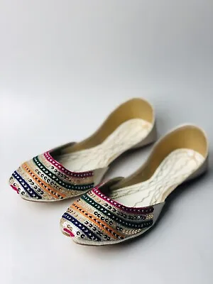 Punjabi Jutti Indian Khussa Flat Shoes Womens Shoes Mojari Sandal US Size 10 • $33