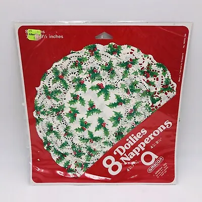Vintage Amscan Holly Berry Doilies Napperons Christmas NEW • $9.99