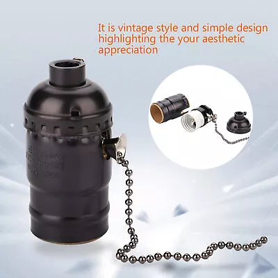 (Black)E27 Aluminum Vintage Light Socket With Pull Chain Desk Lamp Lighting H DC • $7.44