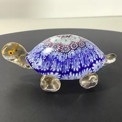 MURANO Millefiori TURTLE Venetian ART GLASS Gold Fleck ITALY W/ Makers Tag • $49.95