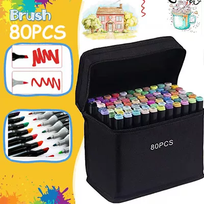 80 Colors Marker Pens Set Permanent Art Marker Pen Dual Tip Painting Artist Pens • £3.59