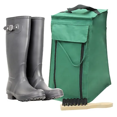 Quality Waterproof Wellington Welly Shoes Travel Boot Bag Storage & Free Brush • £7.49