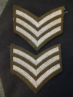 Pair Of No.2 Embroidered Dress Stripes Sergeant NCO Or Officer Cadet Rank Badges • £8