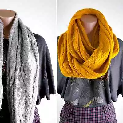 Old Navy Set Of 2 Cable Knit Infinity Scarf Wrap Shawl Mustard Gray Fall Bundle • $14.40