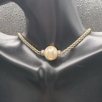 VINTAGE Majorica Pearl Choker Necklace W/CZ Gold Over Silver 18  • $112