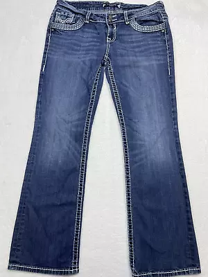 Vigoss Women Blue Heavy Stitch Wide Bootcut Med Wash Denim Jeans Size 11. • $29.84