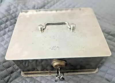 Vintage Joma Steel Chrome 8  Mini Lockbox Storage Box With 2 Keys Blue Inside • $24.90