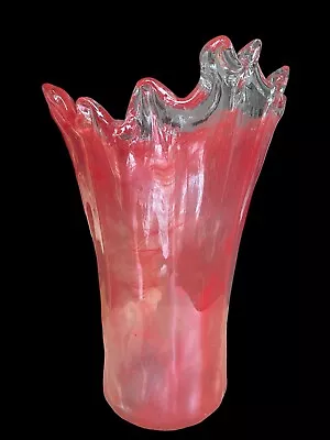 Lavorazione Arte Murano Red Pink Art Glass Vase • $37.35