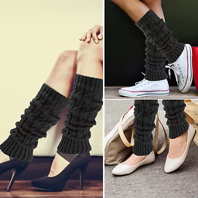 Women Ladies Winter Long Socks Leggings Knee High Leg Warmers Crochet Cable Knit • $7.95