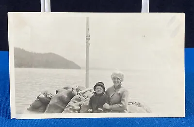 Mother & Child At Swan Lake Montana Circa 1914 Antique Snapshot Photo • $2.50