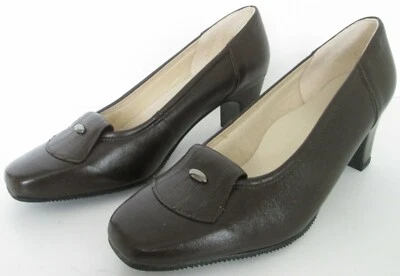 £14.99 • Buy New Equity Size 3 36 Womens Brown Leather Slip On Court Shoes Mid Block Heels*