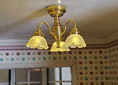 Dollhouse Chandelier Battery Ceiling Light 3 Arm Flower 1:12 Scale Miniature • $19.99