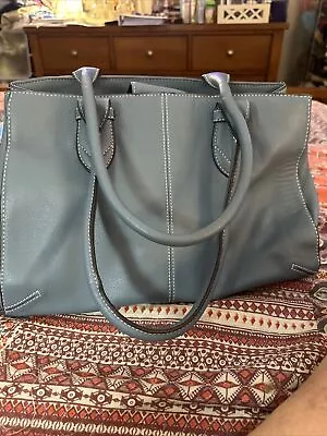 Franklin Covey-Genuine Leather-Large Light Blue-Tote-Shoulder • $35