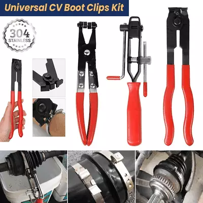 3Pcs Universal CV Boot Clips Kit Stainless Steel & CV Joint Crimp Clamp Pliers • $31.90