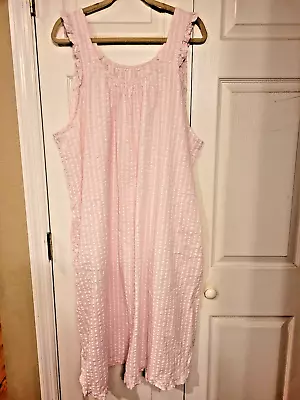 The Vermont Country Store Nightgown Sleeveless Seersucker Pink And White Plus 3X • $15