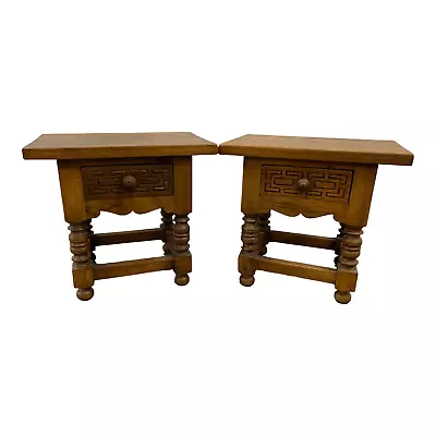 Vintage Spanish Colonial Joint Stools Carved Benches W Drawers Pair Rustic Boho • $550