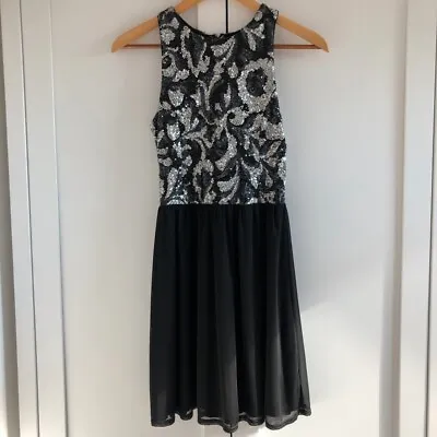 Miss Selfridge Dress Black & Silver Sequinned Prom Evening Cocktail UK 6 • £6