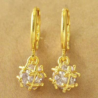 Pretty New Yellow Gold Filled Clear White CZ Cubic (Magic) Ball Dangle Earrings • $11.95