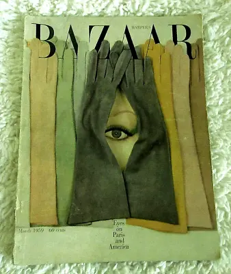 Vintage March 1959 Issue Harper's Bazaar Fashion Magazine Kislav Gloves Cover • $42.49