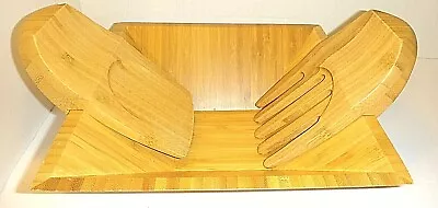 Pampered Chef Bamboo Square Salad Serving Bowl & Claw Tongs #2254 And #2288 • $42.74