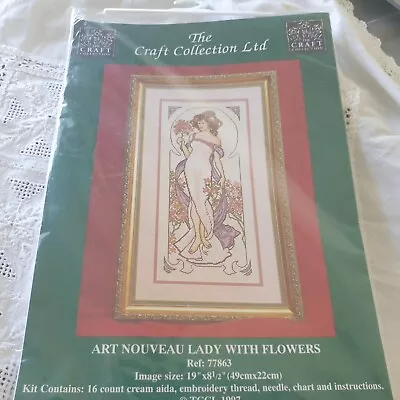 1997 The Craft Collection Cross Stitch Kit Art Nouveau Lady With Flowers • £15