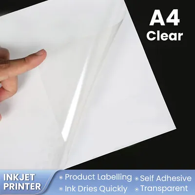 $17.90 • Buy A4 Clear Vinyl Self Adhesive Sticker Glossy Photo Paper Transparent Inkjet 