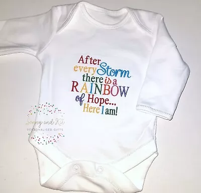 £7.95 • Buy Personalised Rainbow Baby Vest Bodysuit, Any Name, Unisex IVF Shower Gift Custom