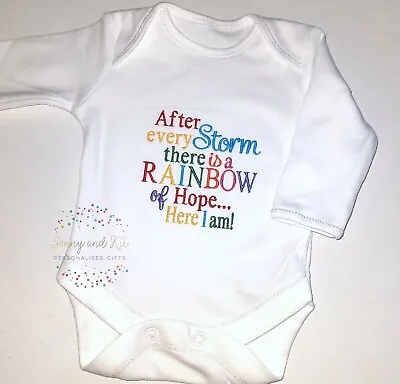 Personalised Rainbow Baby Vest Bodysuit Any Name Unisex IVF Shower Gift Custom • £6.95