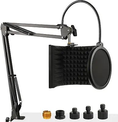 Microphone Isolation Shield With Mic Stand And Pop Filter Foldable Sound Shield • $56.99
