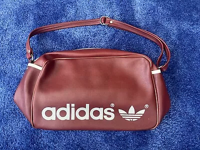 VTG Adidas 70s Red Faux Leather Duffle Bag Gym Shoulder Strap Yugoslavia Trefoil • $75