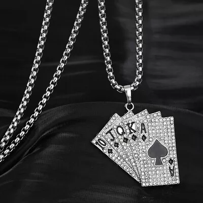 Men's Retro Metal Silver Plated Playing Cards Pendant Necklace Fashion Jewelry  • $0.51