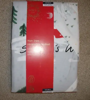 M&S Double Double Duvet Cover Set Cotton Blend North Pole Scene Non Iron Bnwt • £19.50