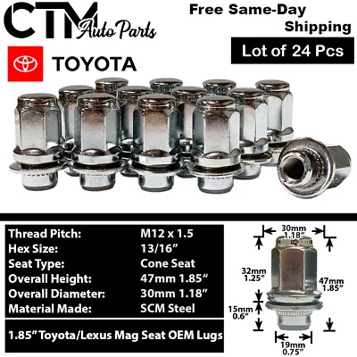 24Pc 1.85  TALL CHROME TOYOTA 4RUNNER TACOMA OEM FACTORY LUG NUT MAG SEAT 12x1.5 • $22.99