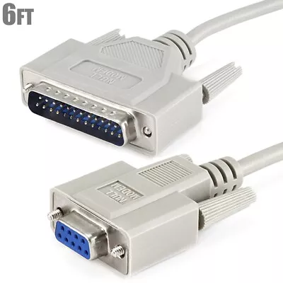 6FT Serial RS232 9-Pin DB9 Female To 25-Pin DB25 Male Molded Null Modem Cable PC • $14.74