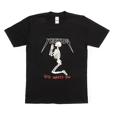 Kanye West YEEZUS Tour Black Praying Skeleton God Wants You T-shirt Tee Top New • £24.99