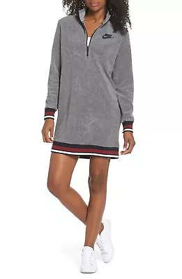 Nike Women's Archive French Terry Half Zip Dress Size M Gray Casual Long Sleev • $67.43