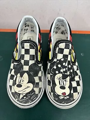 Kids Vans Classic Slip-On Check Mickey Minnie Flames Size UK8 US8.5 EUR25 • £15