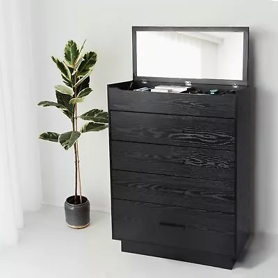 Black DresserBlack Chest Of Drawers For Bedroom 4 Drawer Dresser With Flip Top • $192.99