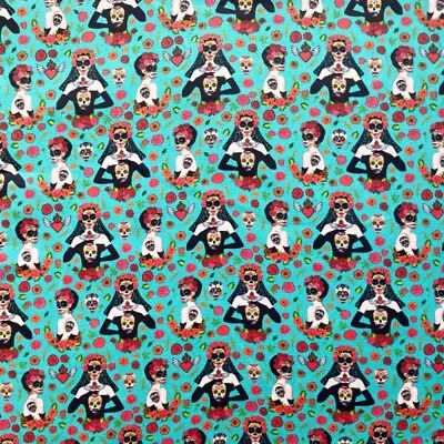 £3.50 • Buy SALE 100% Cotton Fabric Mexican Day Of The Dead Skulls Roses Halloween
